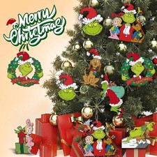 24 PCS Grinch Christmas Tree Ornaments, Hanging Xmas Grinch Wooden Decorations