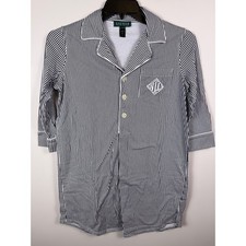 Camisa de dormir pequeña Lauren Ralph Lauren para mujer azul marino blanca a rayas de algodón