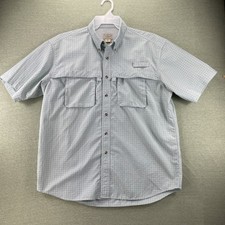 LL Bean Shirt Mens Large Sea Green Nylon Button Up Short Sleeve Outdoor Fishing