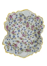 Limoges France Porcelain Floral Trinket Dish Scalloped Gold Trim 6.5”x7.5”