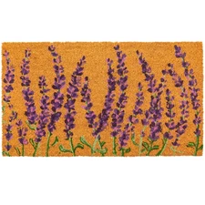 Floral Spring Coir Door Mat, Lavender Flower Outdoor Welcome Mat, 17x30 in