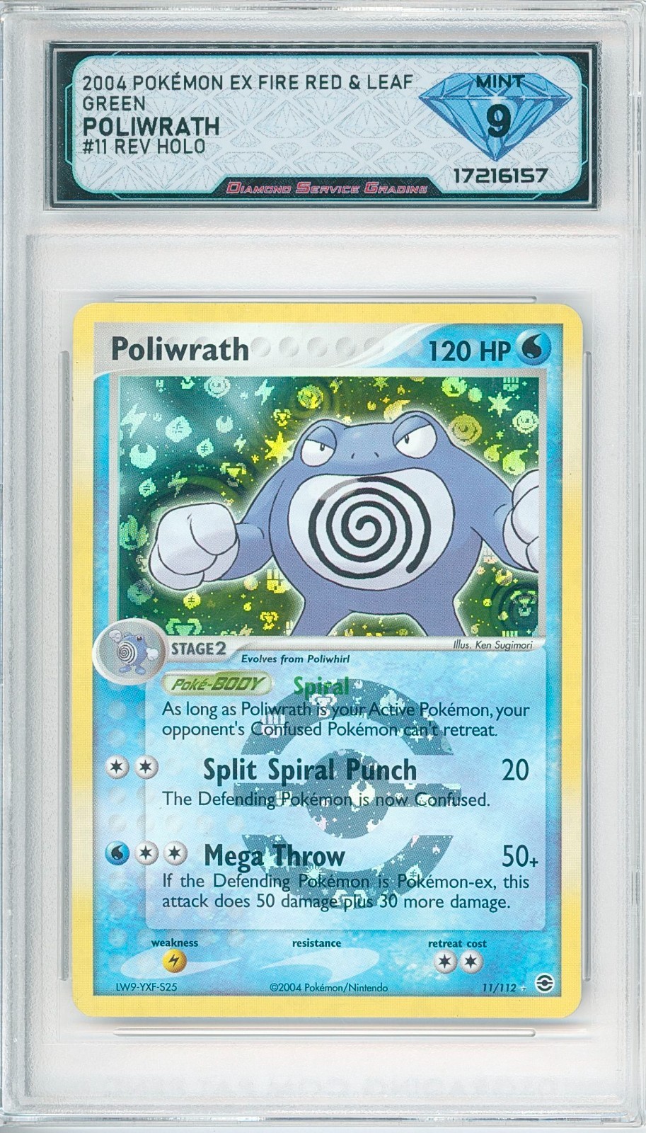 2004 Pokémon Ex Fire Red Leaf Green POLIWRATH #11/112 Reverse Holo 💎 DSG 9 Mint