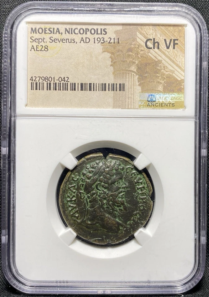 Sept Severus 193-211 AD, Roman Empire AE28 Coin, GREAT COLOR, Moesia NGC Ch VF - Image 2 of 4