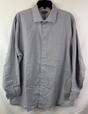 Van Heusen Flex Blue Brown Plaid Button Up Long Sleeve Shirt Men's Size 17 32/33