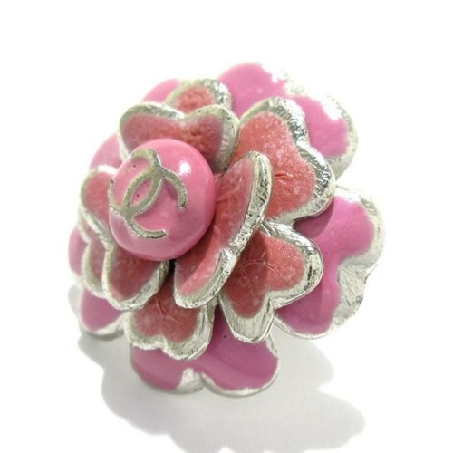 Chanel Brooch Metal Material Pink Silver Flower/Coco Mark - Picture 5 of 6