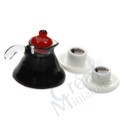 Creal 72506 Kaffeekanne mit 2 Tassen 4-tlg. 1:12 für Puppenhaus
