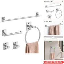 Bathroom Hardware Set 5 Piece Brushed Nickel Stainless Steel Towel Bar Ring