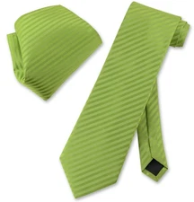 Vesuvio Napoli SPINACH GREEN Striped NeckTie and Handkerchief Matching Tie Set