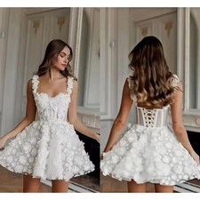 Pretty Handmade Flowers Wedding Dresses Corset Lace-up Back A Line Short Gowns