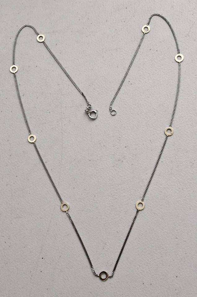 14K白金链和黄金圆盘站项链17-1/4 — 第 3/4 张图片