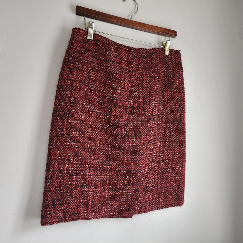 Vintage ALFANI Red Tweed Pencil Skirt Size 10 Slit work Career Court Knee Length - Image 3 of 4
