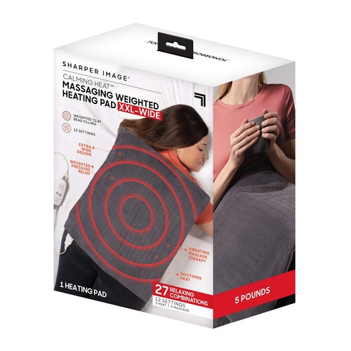 Calming Heat XXL-Wide Massaging Weighted Heating Pad by Sharper Image- Electr...