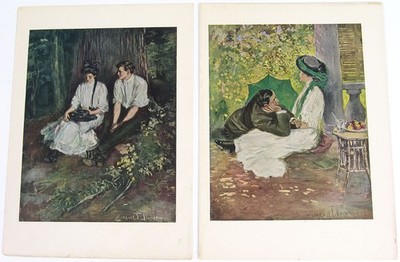 2 Vtg c1910s Edwardian-Era Romantic Lithograph Prints by CLARENCE F. UNDERWOOD
