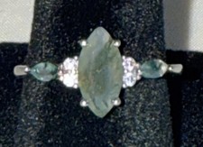 Sterling Moss Agate Ring 925 Sz 7.25