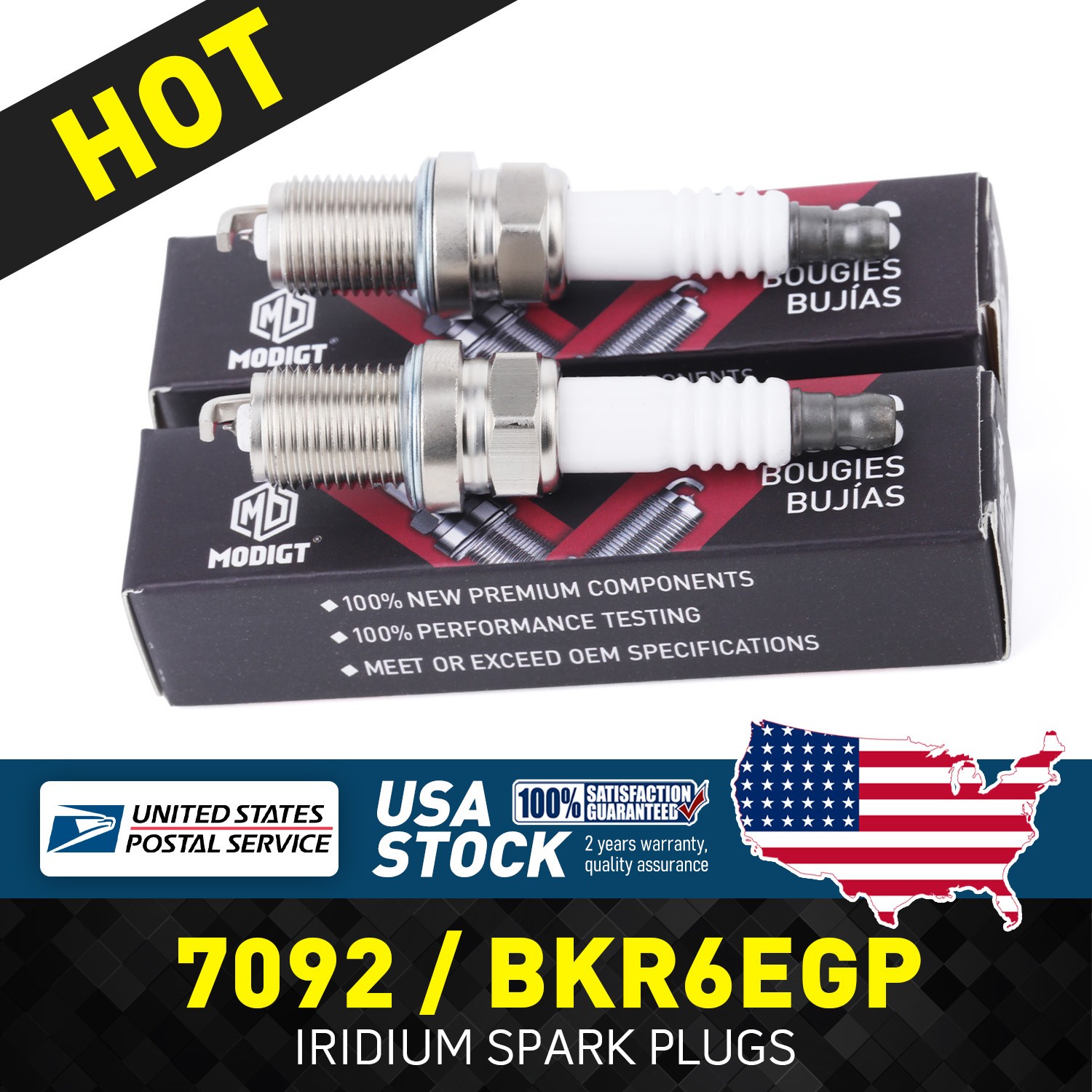 Replacement For NGK BKR6EGP/7092 2 Pcs IRIDIUM High Performence Spark Plugs NEW