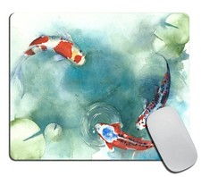 Custom Colorful Carp Fish Japanese Symbol Pond Watercolor Mouse Pad Gift