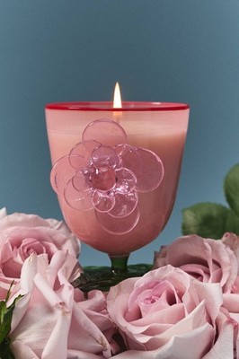 Anthropologie Pauline Floral Rose & Oud Glass Rose Candle