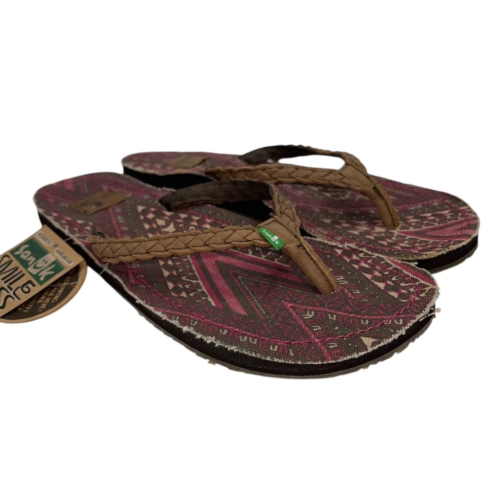 Sanuk Poncho Viva Yoga Chanclas Mujer Talla 5 Marrón Cuero Rosa Sandalias Tribales Foto 2 de 4