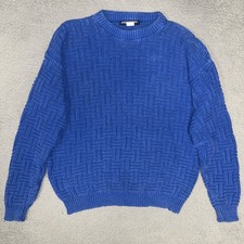 VTG Mighty Mac Sweater Men's Sz L Blue Basketweave Knit Pullover Made In USA 80s