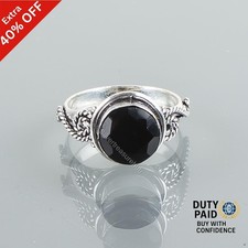 Round Black Onyx Stone 925 Silver Anniversary Trendy Band Wedding Birthday Ring