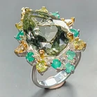 22 ct Art ring Natural Green Amethyst Ring 925 Sterling Silver Size 6 /R450811