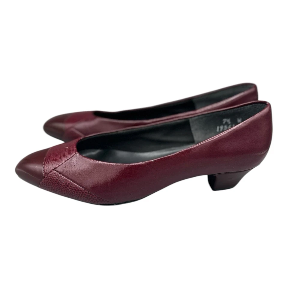 Бургундские кожаные туфли-лодочки на низких каблуках профессиональная классическая офисная сирена комфорт 7,5 M - Изображение 2 из 4