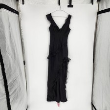 Pretty Little Things Women's Black Size 0 Asymmetric Frill Split Maxi Dress NWT