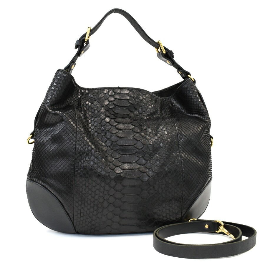 GUCCI Black Python Embossed Studded Spikes 2Way L… - image 1