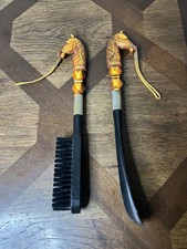 Vintage MidCentury HorseHead Handle ShoeHorn  ShoeBrush Set, HorseHair...