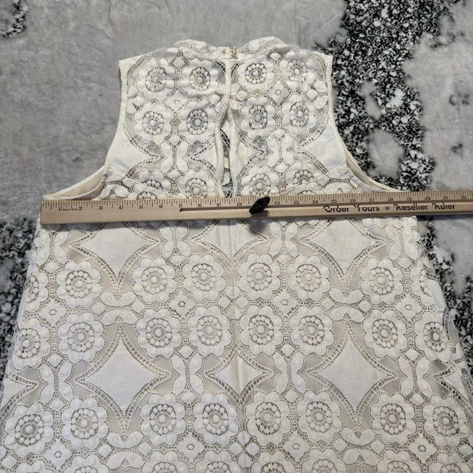 Vestido Erin Fetherston Feminino Tamanho 14 Marfim Guardanapo Renda Mara Fit Flare Sem Mangas - Imagem 3 de 4