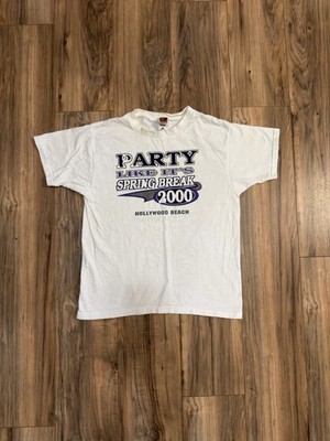 Vintage Spring Break Party Like Hollywood Beach Florida 2000 White Shirt Large