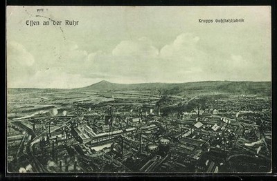 Essen an der Ruhr, Krupps Gussstahlfabrik aus der Vogelschau, Ansichtskarte 191 