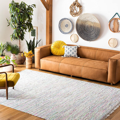 Handmade Boho Stripe Rag Rug - 9' x 12', Light Green, Perfect for High Traffic A