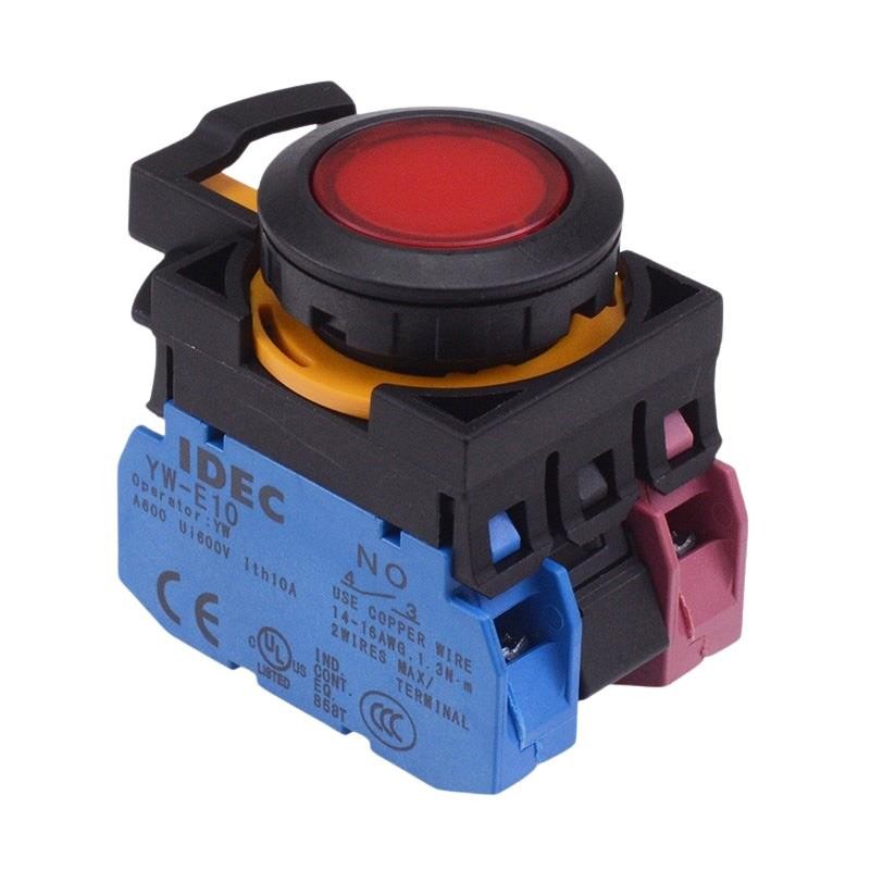 IDEC CW Series Red 12V illuminated Maintained Flush Push Button Switch 1NO-1NC