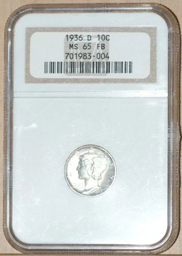 1936-D Mercury Silver Dime NGC MS65FB