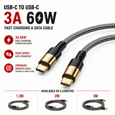 Type C to Type C Cable PD 60W Fast Charger Long Braided USB C Lead