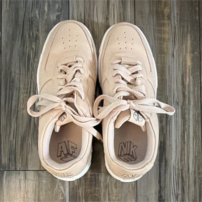 Nike Air Force 1 Low Top Sneaker Beige Solid Lace-Up Teens Athletic Shoes
