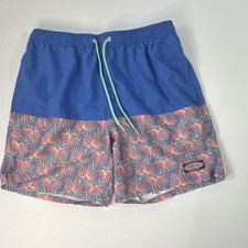 Vineyard Vines Men's Palm Print Swim Shorts Blue Multicolor Size L Elastic Waist