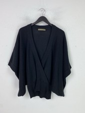 Sandwich Black Plain Wrap Cardigan Poncho Style V-Neck Lambswool Blend UK  L