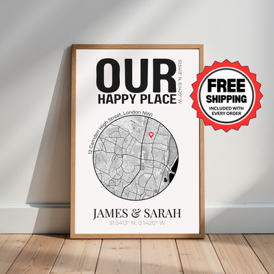 Personalized Circle Map Print, Location Coordinates, Anniversary Gift