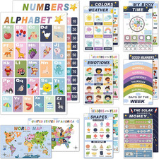 16 Educational Posters for Preschool  Kindergarten, Laminated Classroom Charts