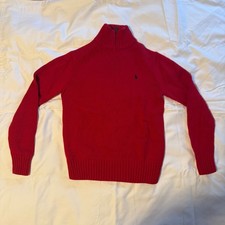 Polo Ralph Lauren Boys Heavy Cotton Knit Quarter Zip Sweater Red Large 14-16