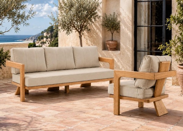 Gartenlounge Set 3-Sitzer Sofa Sessel Beige Kissen Modern Neu-image