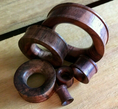 PAIR Brown Sono Wood Tunnels Plugs Organic Earlets Gauges Body Jewelry