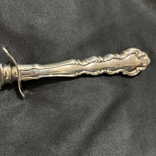 Vtg Wedding Cake Knife 13” Embellished Handle Semi Curved Serrated Blade - Picture 6 of 8