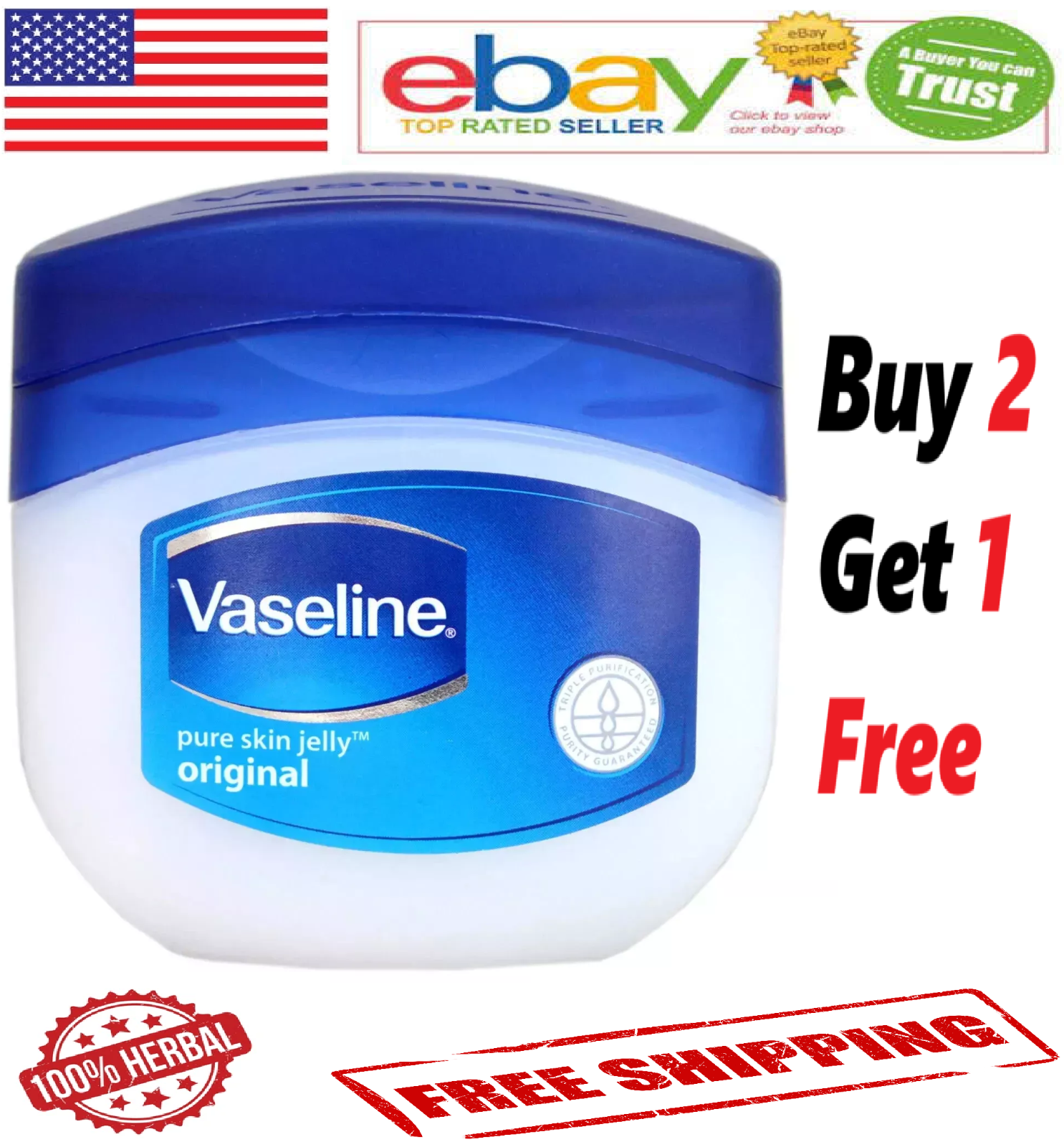 Vaseline 100% Pure Herbal White Petroleum Jelly 21ml with Free Shipping