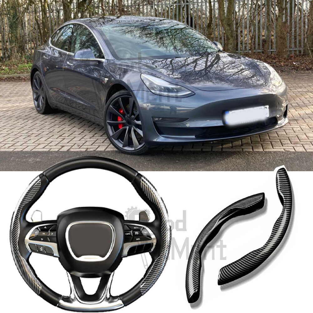 For Tesla Model 3 Y 2x 15" Carbon Fiber Car Non-Slip Steering Wheel BoosterCover