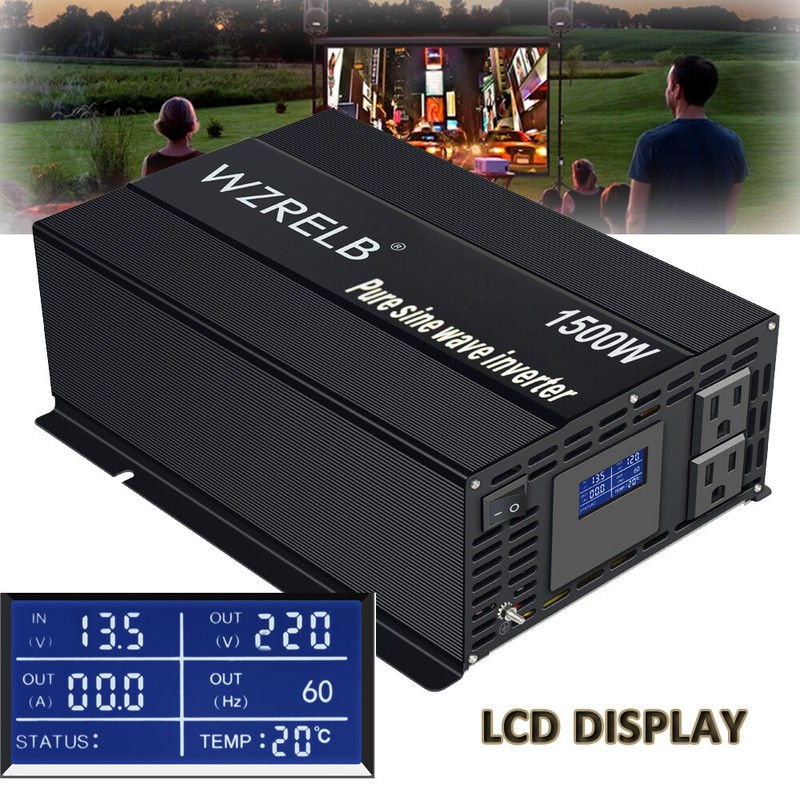 12V Inverter Power Pure Sine Wave 1500W 110V 120V LCD Car Truck Motor Camp Solar