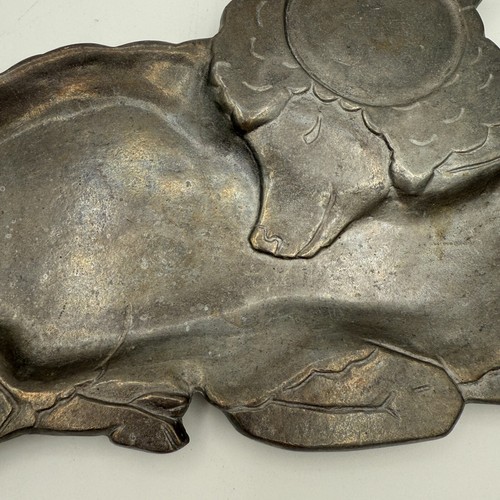 Vintage Cast Craft? Pewter Lamb Tray with Cup Holder 9 3/8" x 7 1/2" - Picture 6 of 13