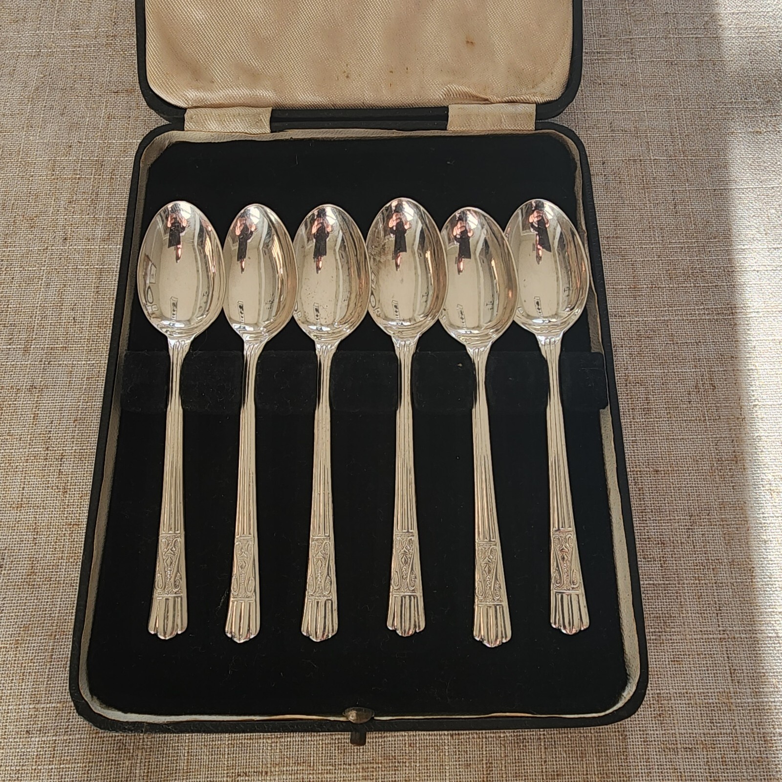 VINTAGE YEOMAN SILVER PLATE SPOON SET OF 6 W/CASE RD859116 PATTERN eBay